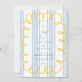 Blauw Geel Mediterraan Lemon Wedding Save The Date (Voorkant)