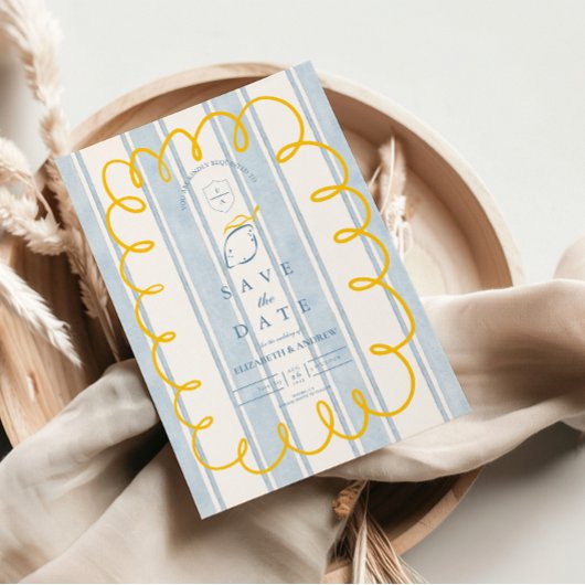 Blauw Geel Mediterraan Lemon Wedding Save The Date