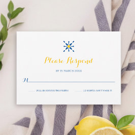 Blauw Geel Mediterraan Tegel Icoon Bruiloft RSVP Kaartje