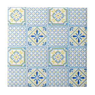 Blauw & Geel Mediterraan Tegelpatroon Tegeltje