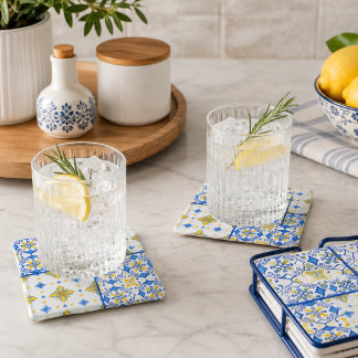 Blauw Geel Mediterraan Tegels Keuken Glazen Onderzetter