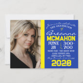 Blauw & Geel Modern Afstuderen Fotouitnodiging Kaart (Voorkant)