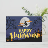  Blauw Geel Modern Gelukkig Halloween  Feestdagenkaart (Staand voorkant)