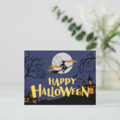 Blauw Geel Modern Happy Halloween Feestdagenkaart (Staand voorkant)