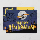 Blauw Geel Modern Happy Halloween Feestdagenkaart (Voorkant / Achterkant)