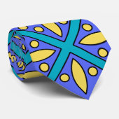 Blauw & Geel Modern Tegelontwerp Stropdas (Opgerold)