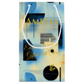 Blauw & Geel Moderne Geometrische Serenity Art Klein Cadeauzakje (Achterkant)