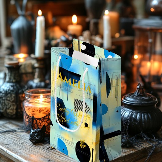 Blauw & Geel Moderne Geometrische Serenity Art Klein Cadeauzakje