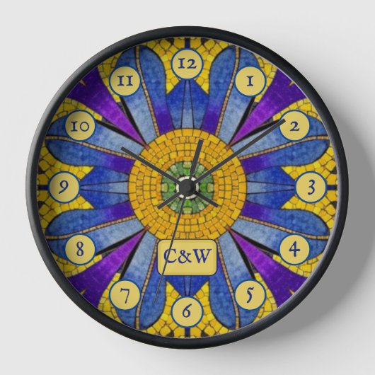 Blauw & geel Mosaic Modern Roman look & Initialen (Voorkant)