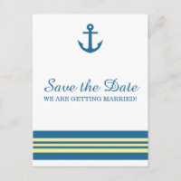 Blauw Geel Nautisch Anker sparen het Briefkaart va