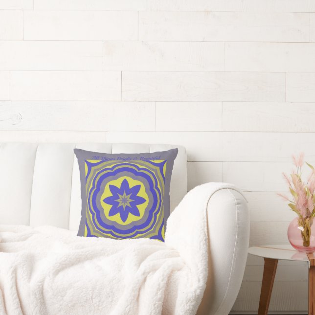 Blauw Geel Octagon Bloemen Kussen (Bank)