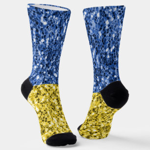 Blauw geel Oekraïense vlag glitters nepsparkels Sokken