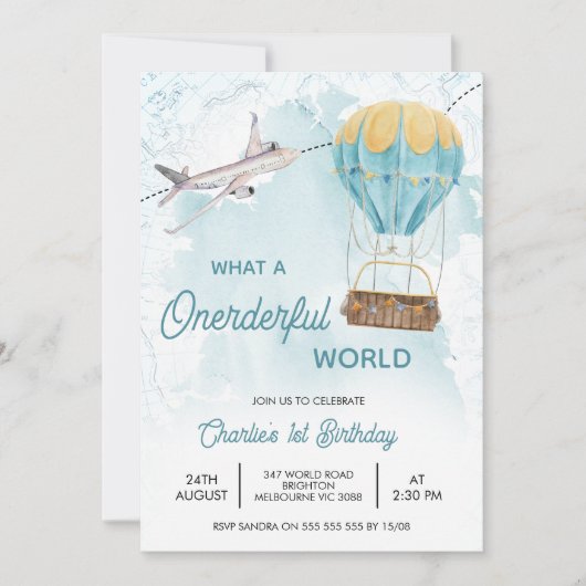  Blauw Geel Onderful Wereld 1e Verjaardag Kaart (Voorkant)