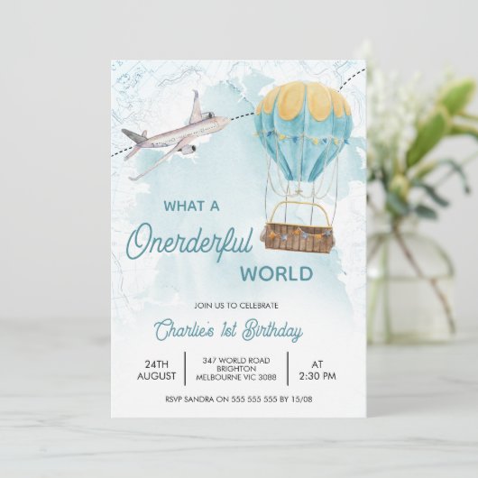  Blauw Geel Onderful Wereld 1e Verjaardag Kaart (Staand voorkant)