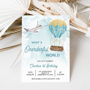 Blauw Geel Onderful Wereld 1e Verjaardag Kaart