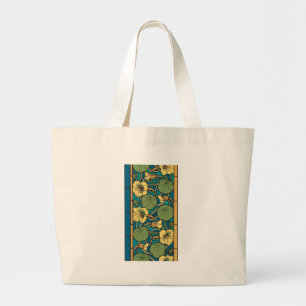 Blauw Geel Oost-Indische-Kers Bloem Nouveau Patroo Grote Tote Bag