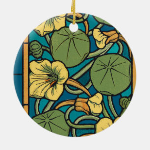 Blauw Geel Oost-Indische-Kers Bloem Nouveau Patroo Keramisch Ornament