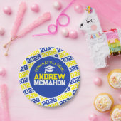 Blauw & Geel op Wit Afstuderen Gepersonaliseerd Papieren Bordje (Feest)