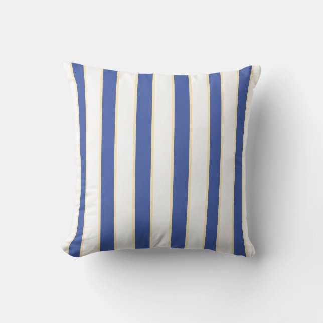 Blauw Geel op Witte Gestreepte Worp Kussen (Voorkant)