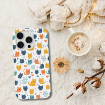 Blauw Geel Oranje Kawaii Kat Patroon Kat Liefhebbe
