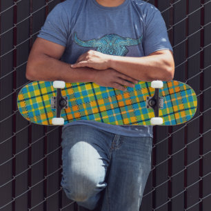 Blauw Geel Oranje Schotse Ruit Streep Design Persoonlijk Skateboard