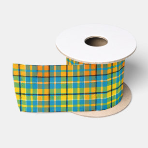 Blauw Geel Oranje Schotse Ruit Streep Design Satijnen Lint