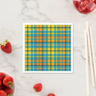 Blauw Geel Oranje Schotse Ruit Streep Design  Servet