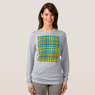 Blauw Geel Oranje Schotse Ruit Streep Design  T-shirt