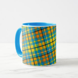 Blauw Geel Oranje Schotse Ruit Streep Ontwerp  Mok