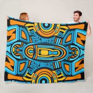 Blauw geel oranje spiegelkrabbels fleece deken