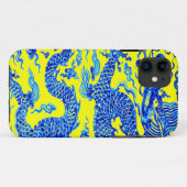 Blauw Geel Oriëntaalse Draak Kunst Iphone Hoesje (Achterkant (horizontaal))