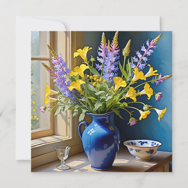 Blauw Geel Paars Boeket Kunst (Voorkant)