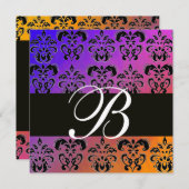 BLAUW GEEL PAARS ZWART DAMAST MONOGRAM , wit Kaart (Voorkant / Achterkant)