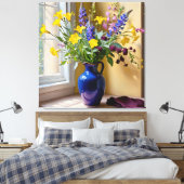 Blauw Geel Paarse Blooms Art Canvas Afdruk (Insitu (Slaapkamer))