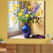 Blauw Geel Paarse Blooms Art Canvas Afdruk (Insitu (Woonkamer))