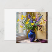 Blauw Geel Paarse Blooms Art Feestdagenkaart (Voorkant / Achterkant)