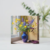 Blauw Geel Paarse Blooms Art Feestdagenkaart (Staand voorkant)