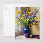 Blauw Geel Paarse Blooms Art Feestdagenkaart (Voorkant / Achterkant)