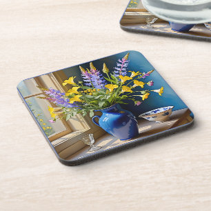 Blauw Geel Paarse Boeket Art Bier Onderzetter