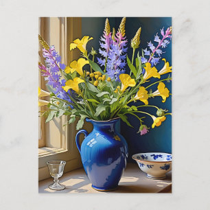 Blauw Geel Paarse Boeket Art Briefkaart
