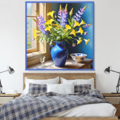 Blauw Geel Paarse Boeket Art Canvas Afdruk (Insitu (Slaapkamer))
