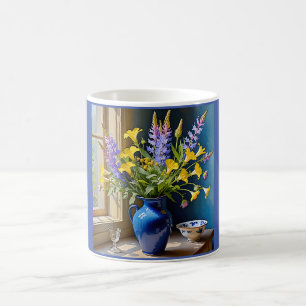 Blauw Geel Paarse Boeket Kunst Koffiemok