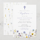 Blauw & Geel Pansies Wildflowers Doop Kaart (Voorkant / Achterkant)