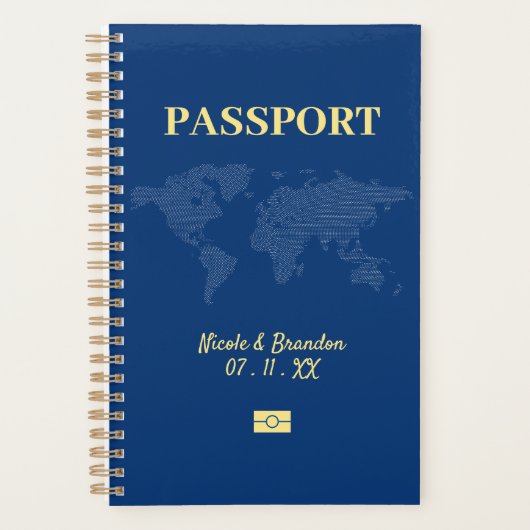 Blauw & Geel Paspoort Bestemming Bruiloft Planner (Voorkant)