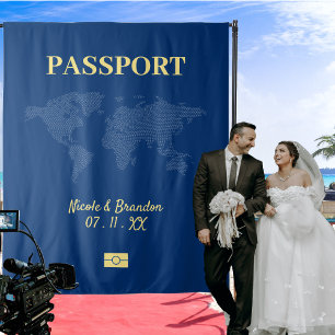 Blauw & Geel Paspoort Bestemming Bruiloft Wandkleed