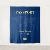 Blauw & Geel Paspoort Bestemming Bruiloft Wandkleed (Voorkant)