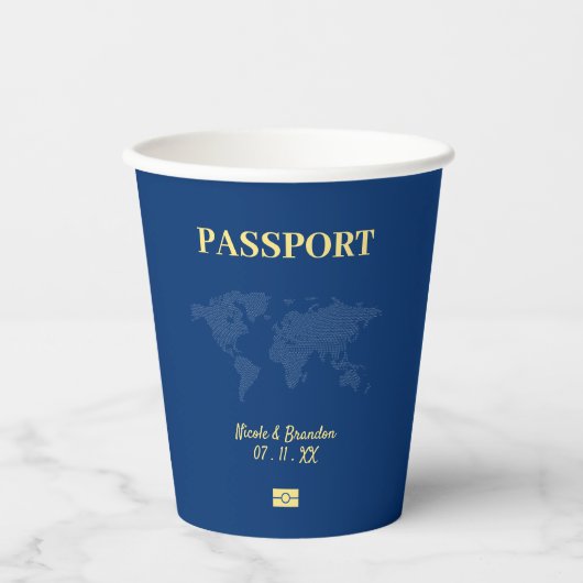 Blauw & Geel Paspoort Bestemming Trouwen Papieren Bekers (Voorkant)