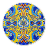 Blauw geel patroon vet vet keramische knop (Voorkant)