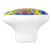 Blauw geel patroon vet vet keramische knop (Zijkant)