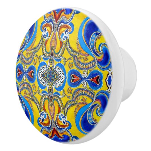 Blauw geel patroon vet vet keramische knop (Rechts)